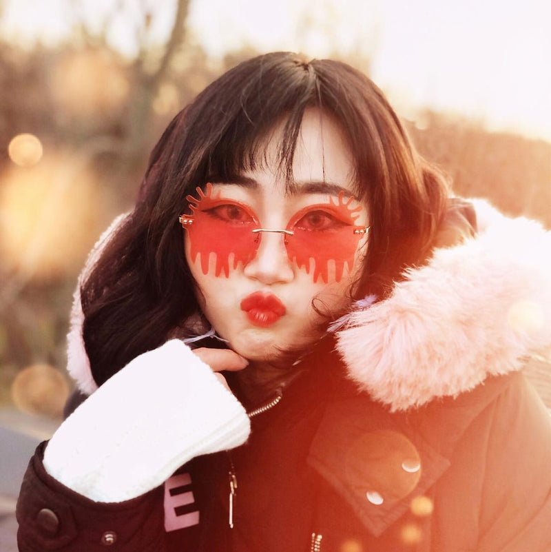 Rimless Splatter Melting Dripping Effect Color Tinted Lens Round Drip Sunglasses D077