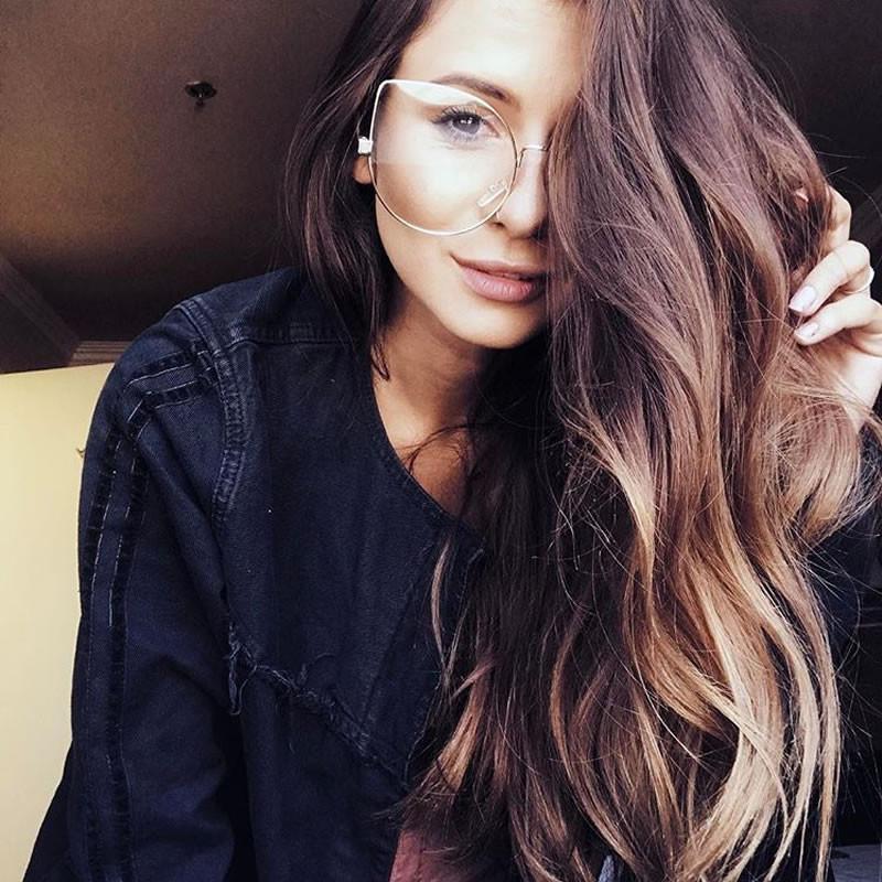 Gafas de ojo de gato con lentes planas transparentes de gran tamaño para mujer C302