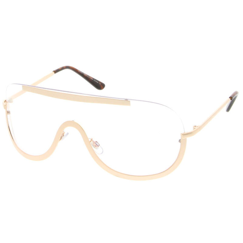 Oversize Disco Rimless Shield Clear Lens Glasses C263