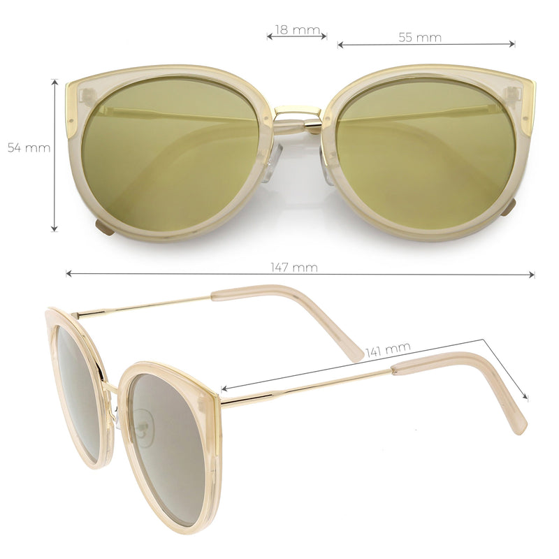 Gafas de sol tipo ojo de gato con lentes espejadas planas y redondas de gran tamaño para mujer C841