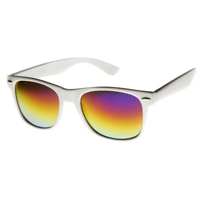 Retro Horned Rime Sunglasses With Flash Mirror Lenses 8075