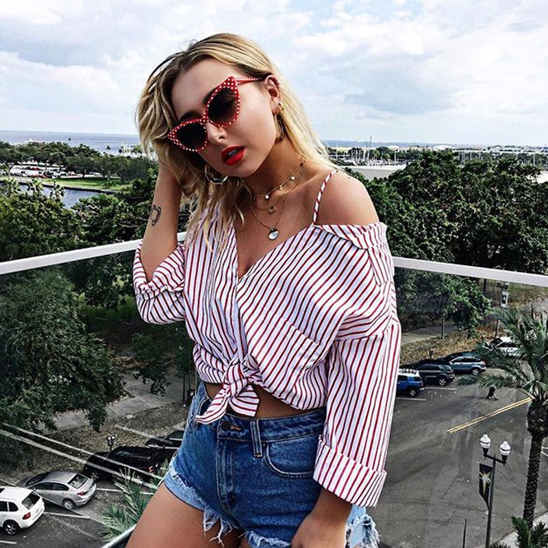 Gafas de sol retro de moda con diseño de ojo de gato y lunares de los años 50 8498