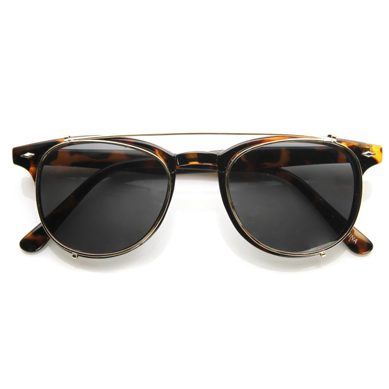 Dapper Vintage Indie Lente transparente Clip en gafas de sol con borde de cuernos 9169