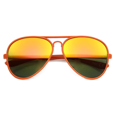 Retro Color Rubberized Oversize Mirror Lens Aviator Sunglasses 9831