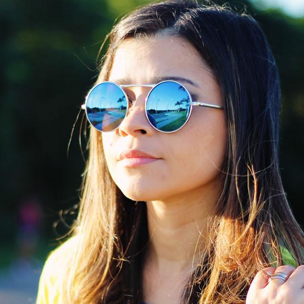 Gafas de sol con lentes espejadas Steampunk redondas retro grandes 8759