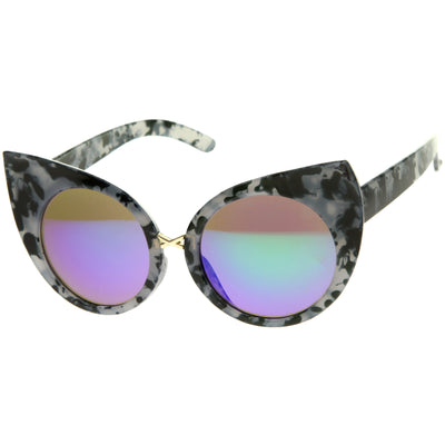 Women's Round Cat Eye Marble Mirrored Lens Sunglasses A383