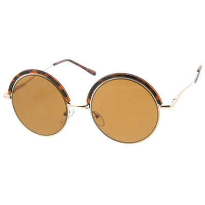 Women's Oversize Round Top Trim Flat Lens Sunglasses A506
