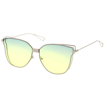 Oversize Wire Frame Gradient Flat Lens Sunglasses A930