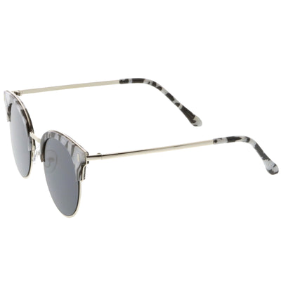 Retro Horned Rim Half Frame Marble Print Flat Lens Sunglasses C262