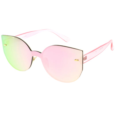 Oversize Rimless Mono Block Mirrored Flat Lens Cat Eye Sunglasses C379