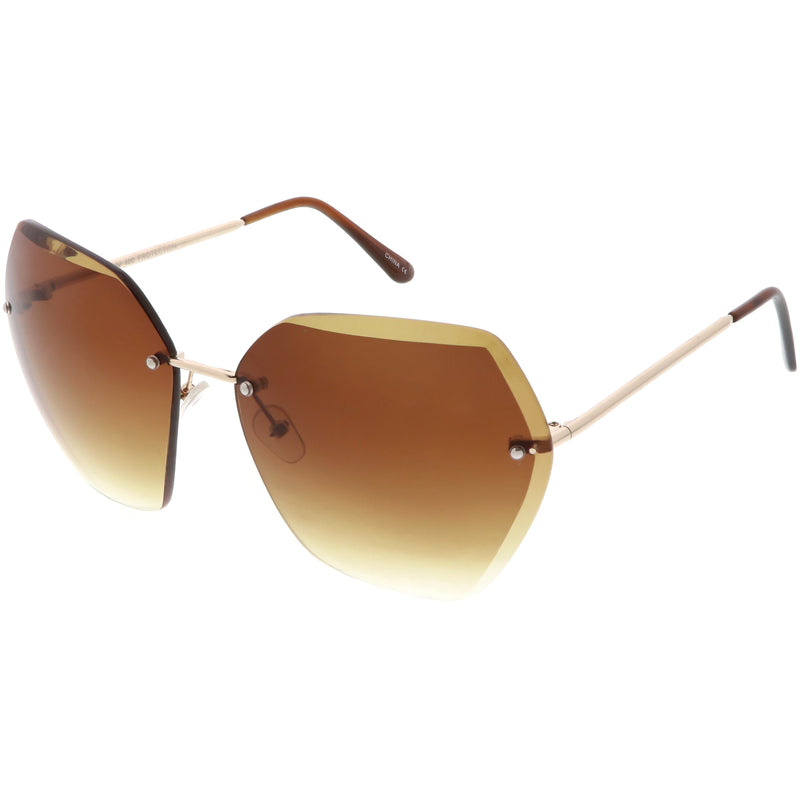 Oversize Rimless Beveled Gradient Lens Geometric Sunglasses C438