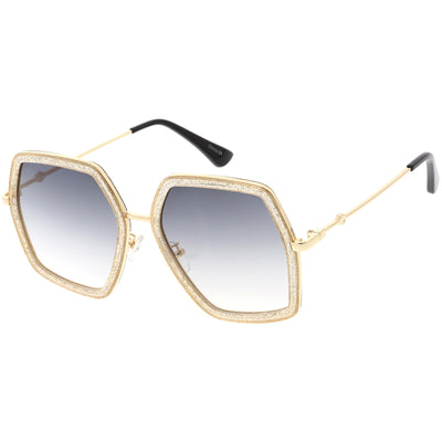 Women's Oversize Metal Fashion Flat Lens Geometric Sunglasses C527