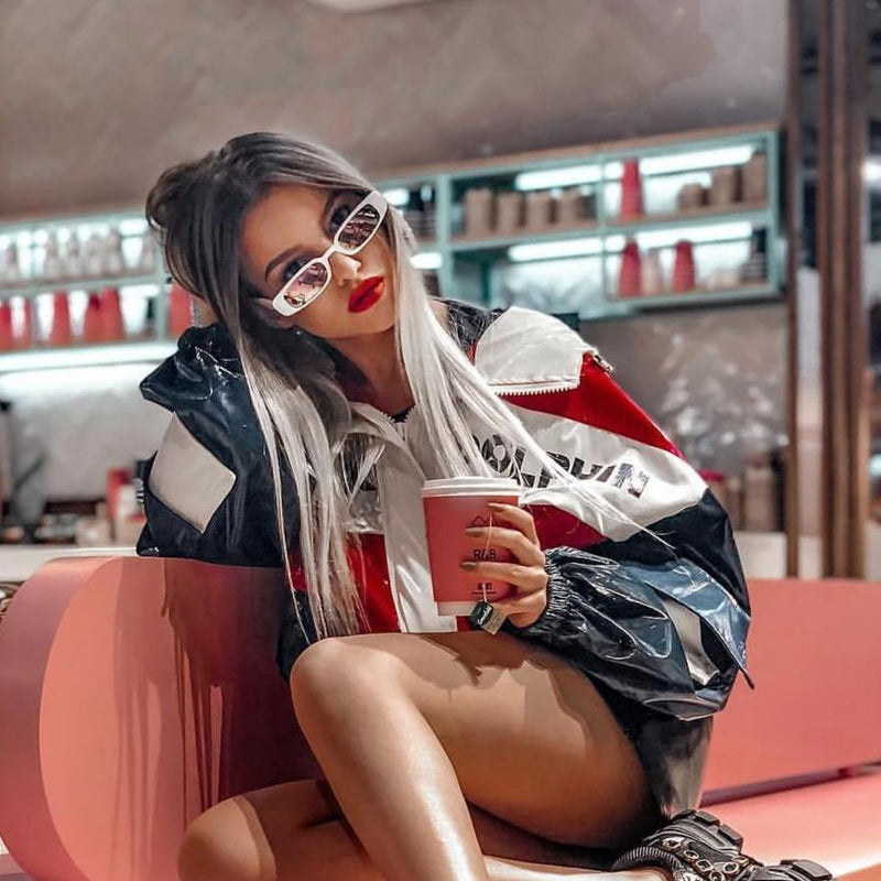 Gafas de sol retro con lentes espejadas rectangulares delgadas de los años 90 C548