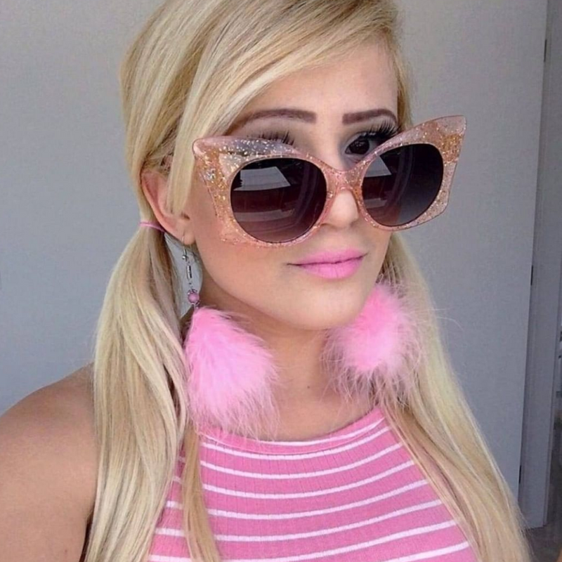 Gafas de sol tipo ojo de gato con purpurina y mariposa extragrandes para mujer C553