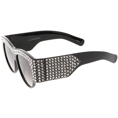 Women's Handcrafted Oversize Horned Rim Rhinestone Sunglasses C609