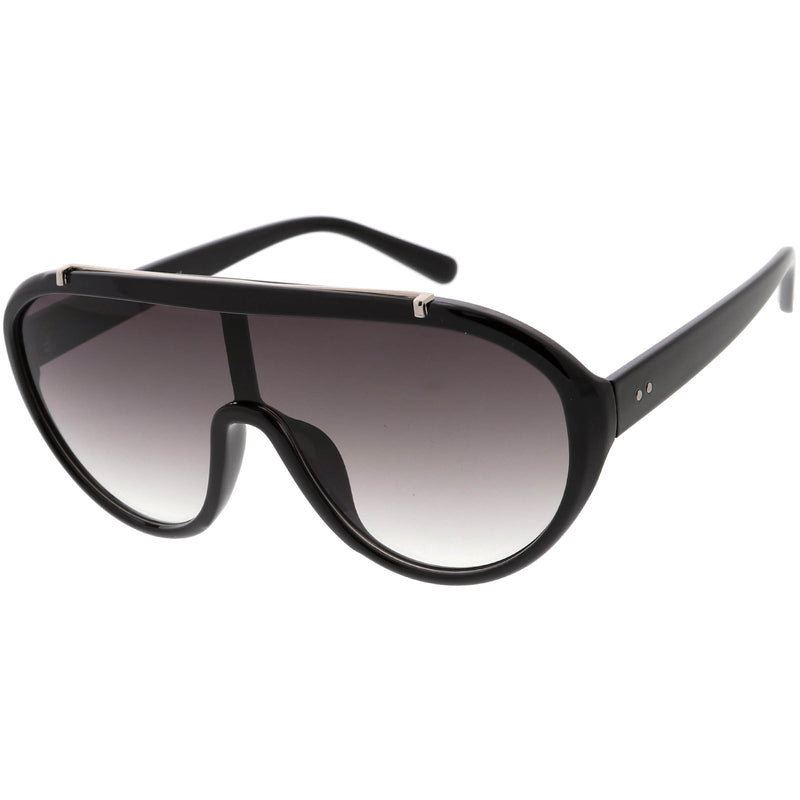 Gafas de sol C980 con escudo decorativo y barra metálica extragrande de moda deportiva