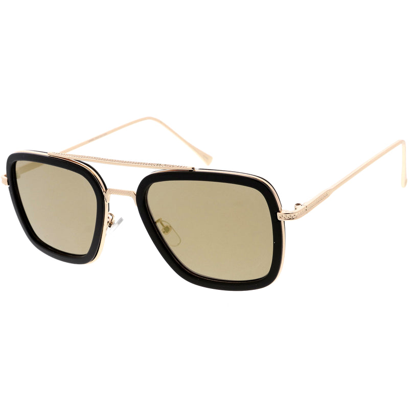 Stark Flight Superhero Pilot Metal Crossbar Accent Gafas de sol cuadradas C994