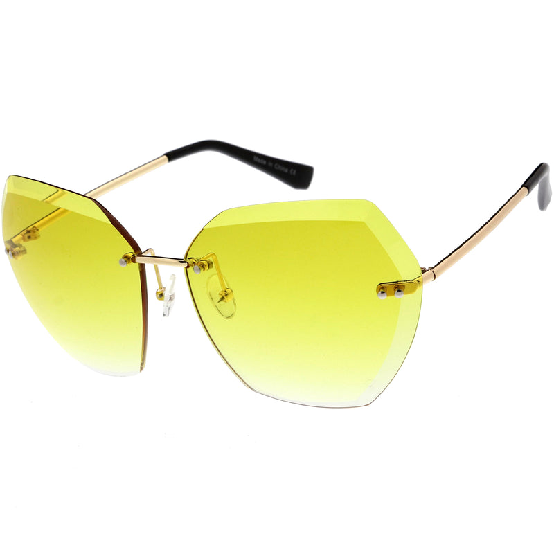 Oversize Rimless Beveled Gradient Lens Geometric Sunglasses D014