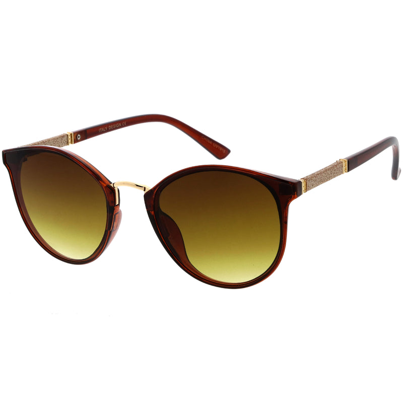 Coquetas gafas de sol redondas P3 con diseño de ojo de gato y brazos con purpurina en dos tonos D037