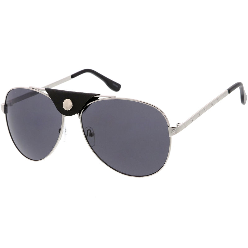 Gafas de sol de aviador extragrandes con forma de lágrima y correa transversal de cuero vegano a presión con botón D063
