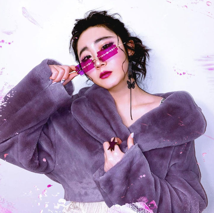 Razor Blade Rimless Design Cut-Out Metal Frame Square Sunglasses D079