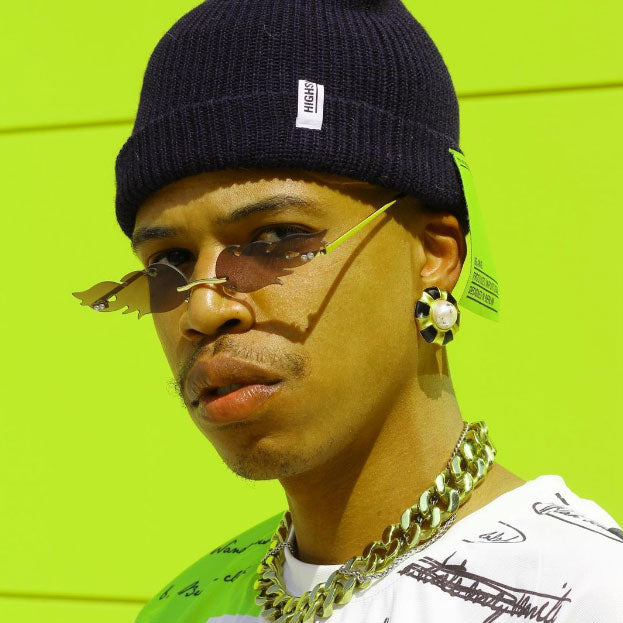 Gafas de sol con llamas sin montura y lentes tintadas en color con forma de llamas de fuego atrevido D080