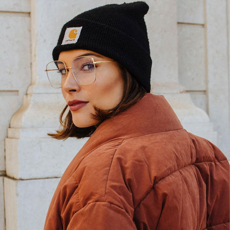 Gafas cuadradas con brazos de metal finos con filtro de luz azul moderno retro D090