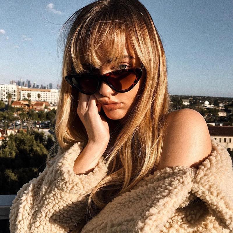 Gafas de sol tipo ojo de gato con lentes planas, delgadas y retro pequeñas - C520