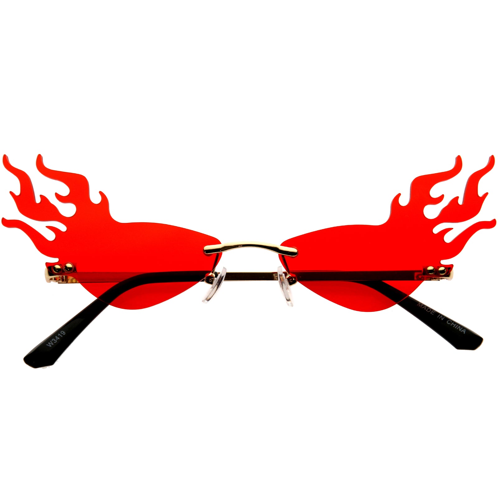 Flaming Fire Color Tinted Lens Oval Rimless Flames Sunglasses D073
