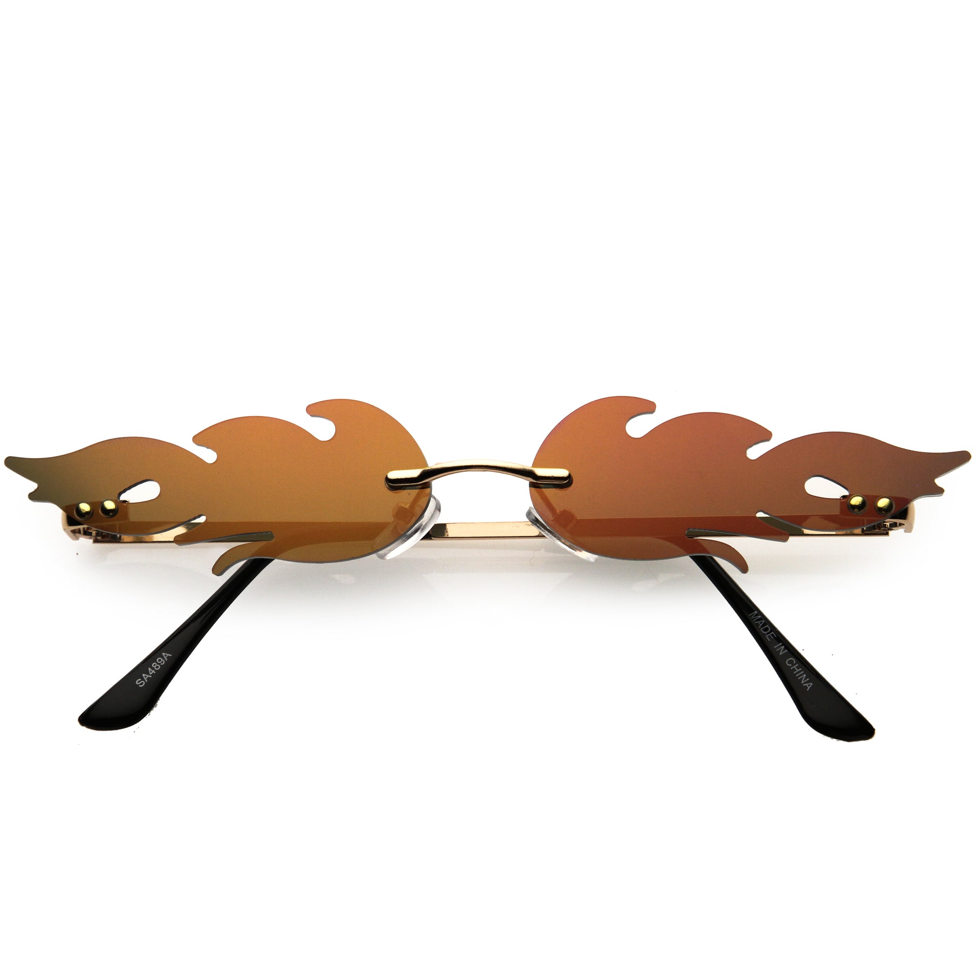 Gafas de sol con llamas sin montura y lentes espejadas con forma de llamas de fuego atrevido D081