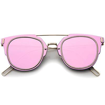 Gafas de sol con lentes de espejo de color plano y borde interior de alambre mínimo A361