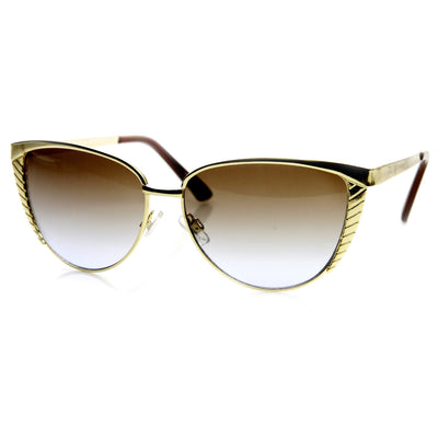Gafas de sol de ojo de gato grabadas en metal de gran tamaño para mujer de moda 9326