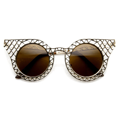 Gafas de sol tipo ojo de gato entrecruzadas de metal cortado con láser para mujer 9353