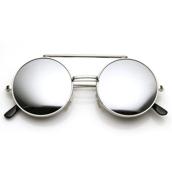 Steampunk Vintage Retro Round Circle Flip Up Sunglasses - zeroUV