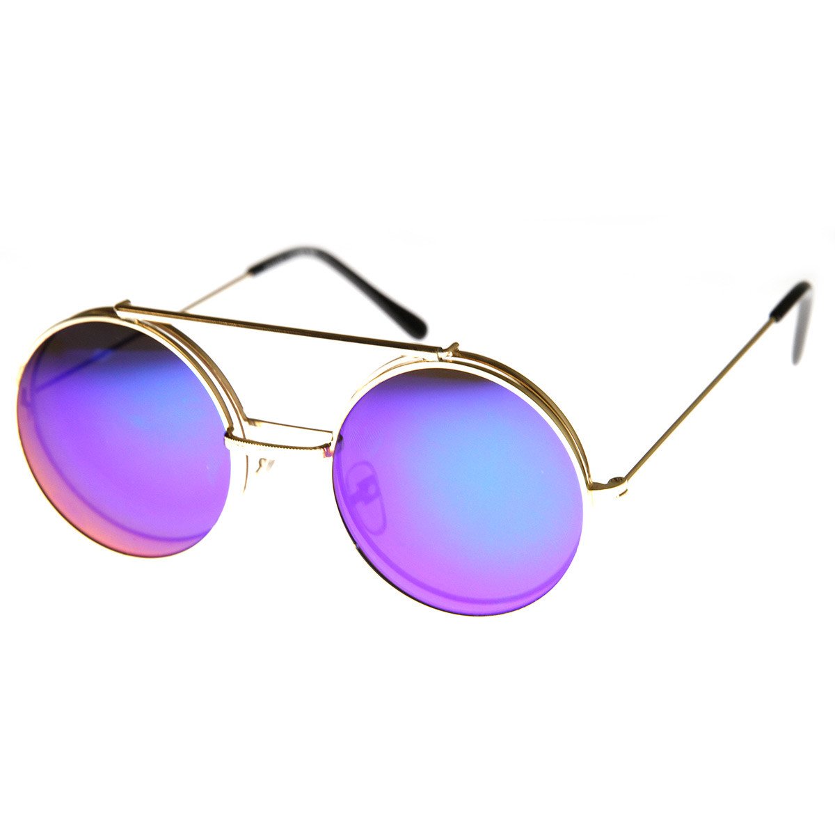 lunettes de soleil rondes flip up relevable verres miroir steampunk W312CM- FLIP lunettes de soleil rondes flip up relevable verres miroir steampunk W312CM- FLIP