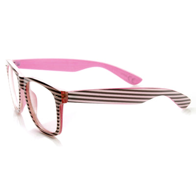 Gafas con borde de cuerno y lentes transparentes a rayas pastel de dos tonos 9334