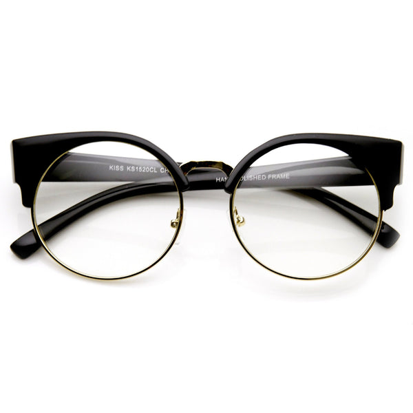 Indie Hipster Retro Round Cat Eye Clear Lens Glasses zeroUV