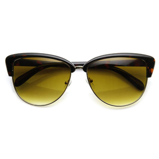 Gafas de sol de ojo de gato de medio marco de moda para mujer de diseñador elegante 9415 - Tortuga Dorada