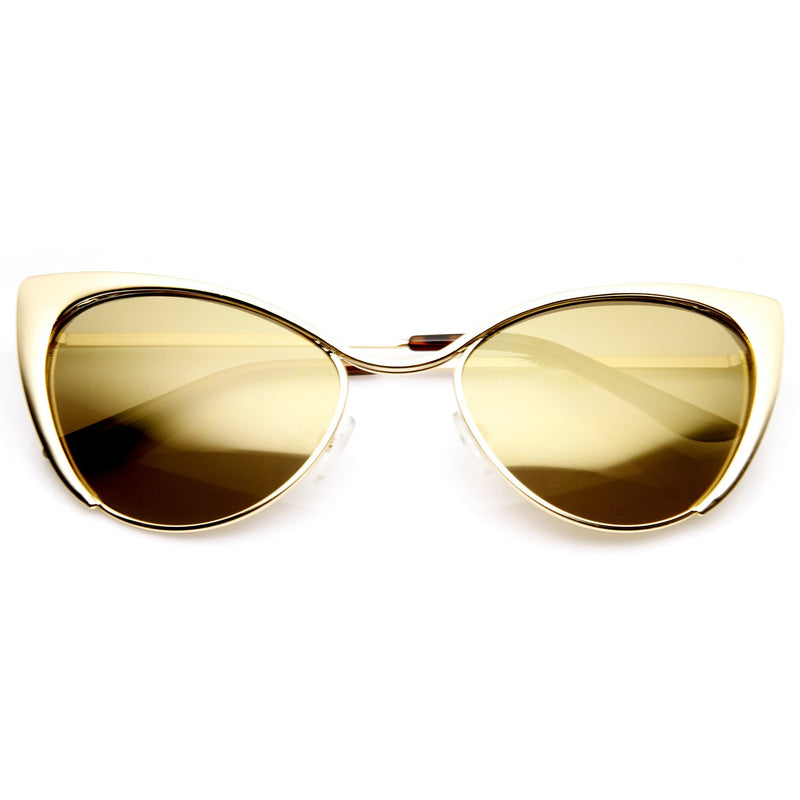 Women's Metal Cat Eye Flash Color Lens Sunglasses 9437