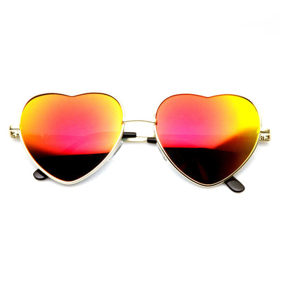 Gafas de sol de metal con forma de corazón y lentes espejadas para mujer 9436
