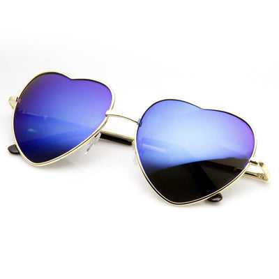 Gafas de sol de metal con forma de corazón y lentes espejadas para mujer 9436