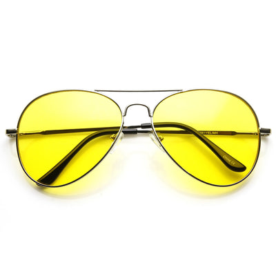 Gafas de sol de aviador de metal grandes retro con lentes de conducción amarillas 9461