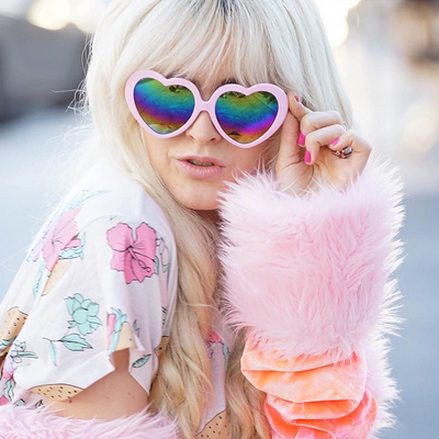 Cute Womens Heart Shape Rainbow Lens Sunglasses zeroUV