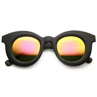 Women's Round Cat Eye Mirrored Lens Sunglasses 9584 - Black Fire