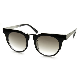 Retro Modern Fashion Flat Top Round Lens Sunglasses 9490 - Black Silver Lavender