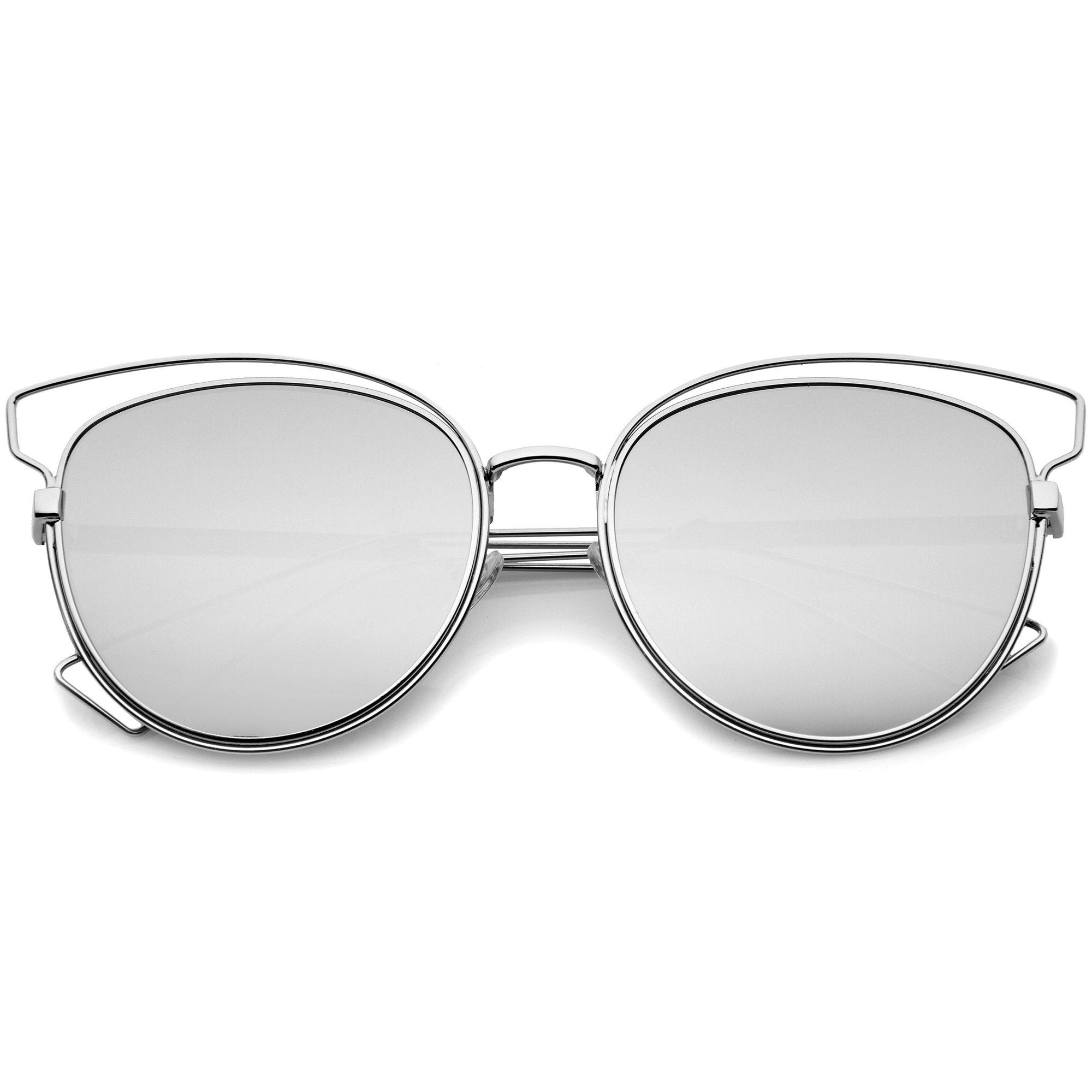 Gafas de sol de metal con forma de ojo de gato y lentes planas modernas para mujer A323