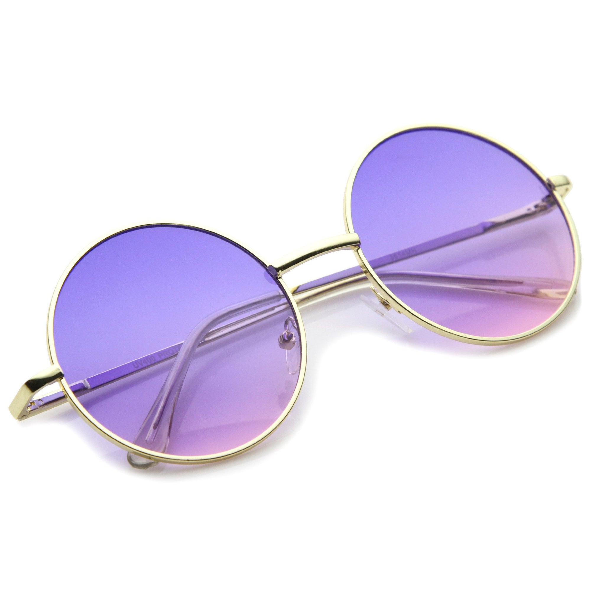 Round Color Lens Women's Retro Hippie Oversize Round Sunglasses - zeroUV