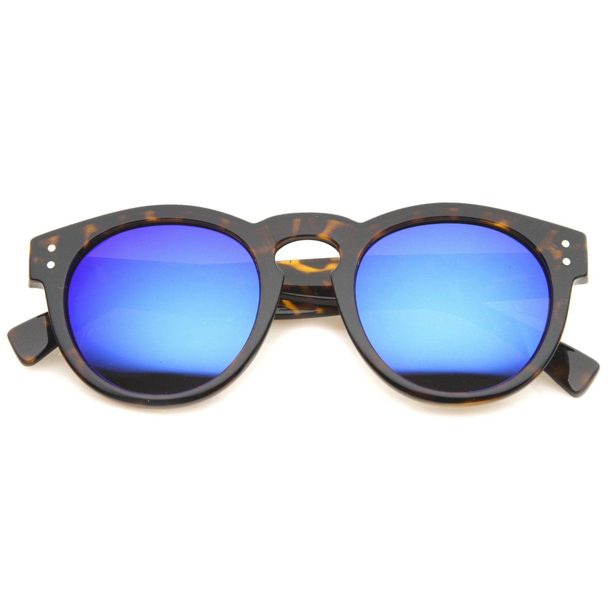 Euro Dapper P3 Gafas de sol con lentes de espejo redondo y borde con cuernos A036