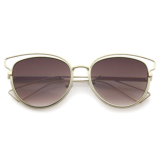 Women's Metal Wire Frame Flat Lens Sunglasses A345 - Gold Black Lavender