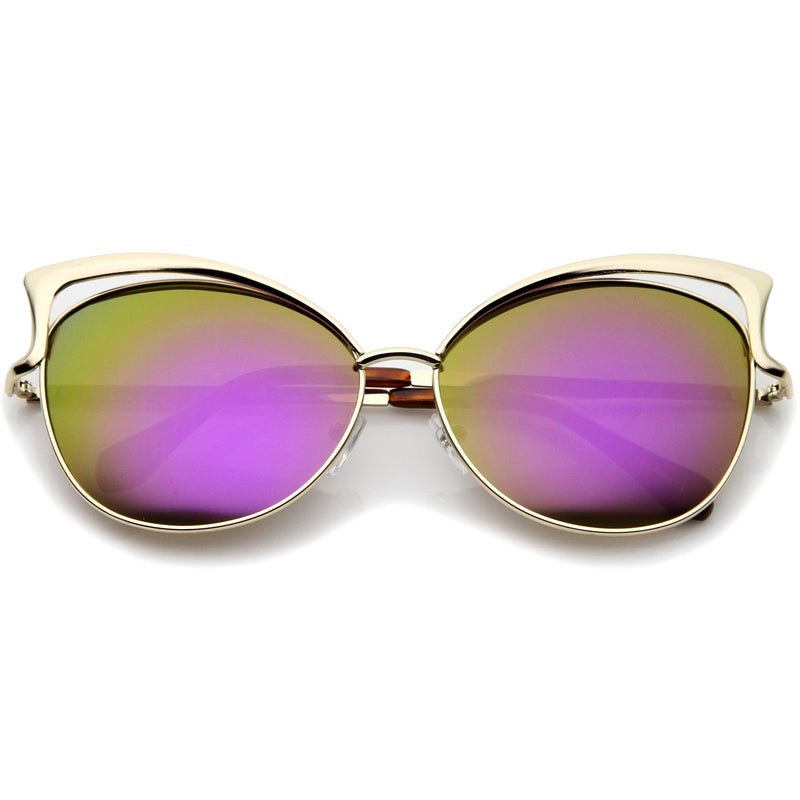 Gafas de sol tipo ojo de gato con lentes de espejo cortadas con láser para mujer A447